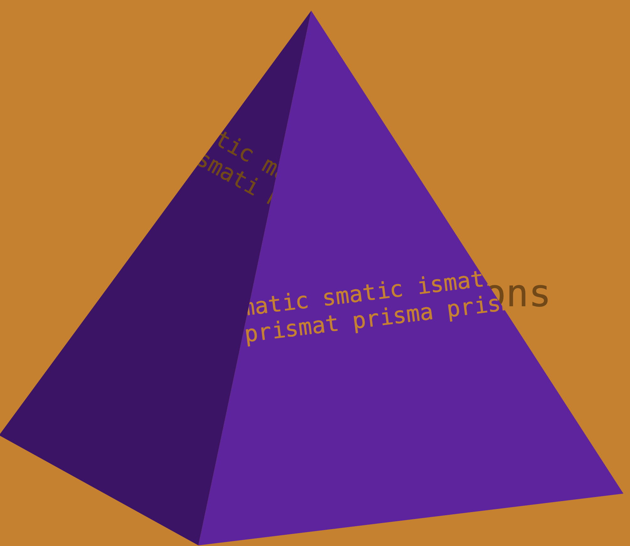 An image of a purple 1.5D prism on an orange background with some text obscured by its boundaries.