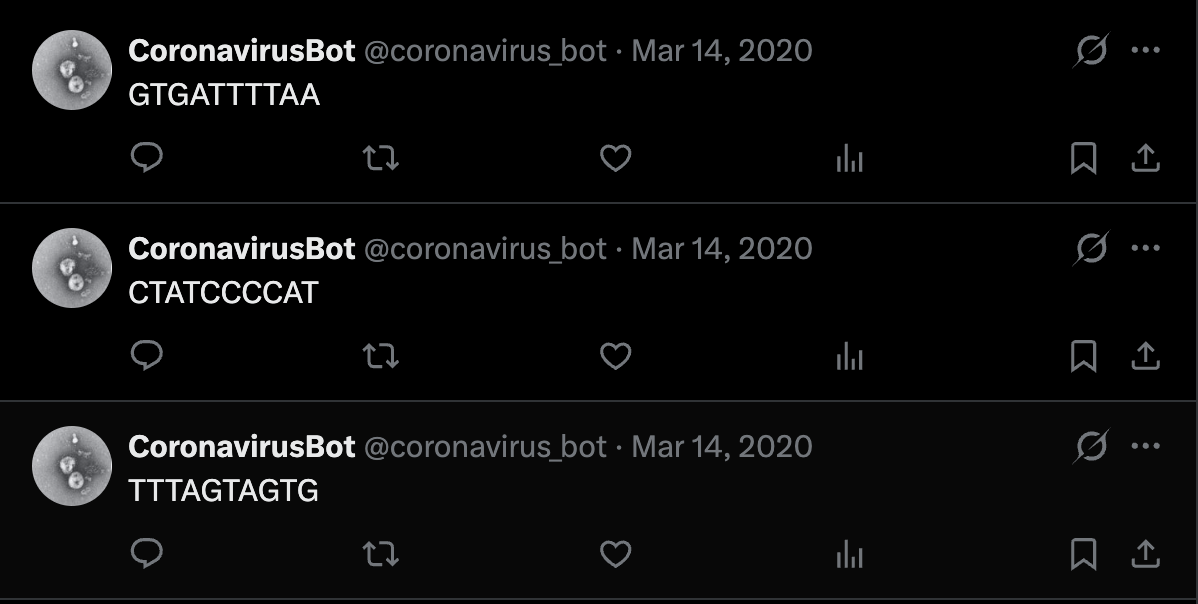screenshot of the coronavirus bot tweeting the genome