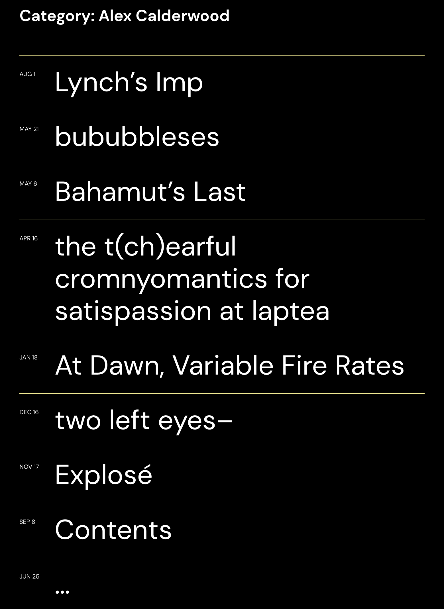 my author category page on dadakuku, listing micro-dadaist poems